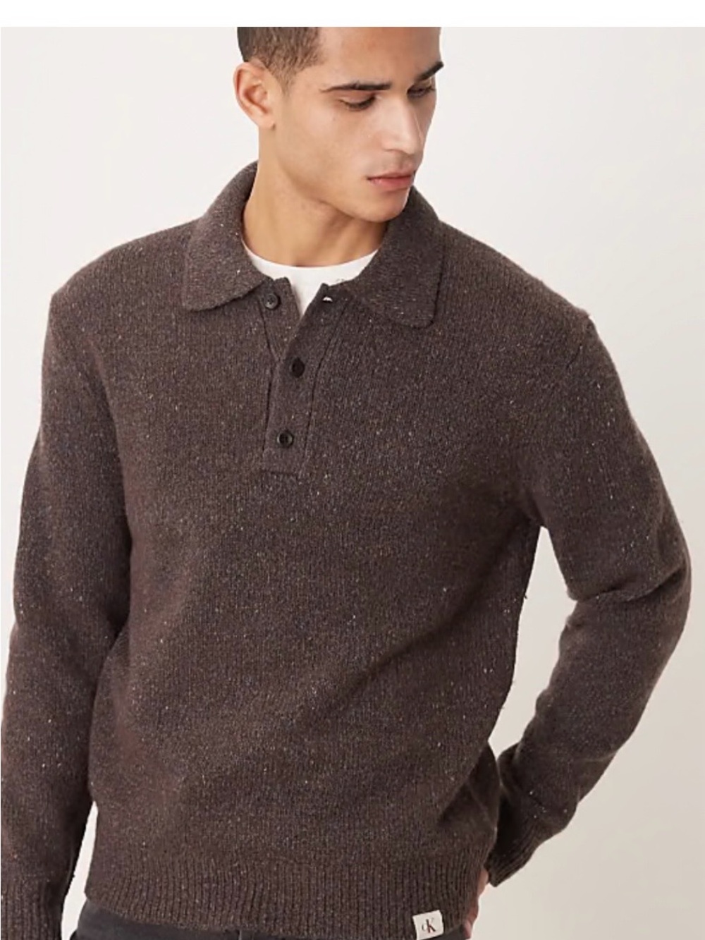 Brown Calvin Klein Jeans Polo Neck Knitted Wool Blend Relax Fit Size XL